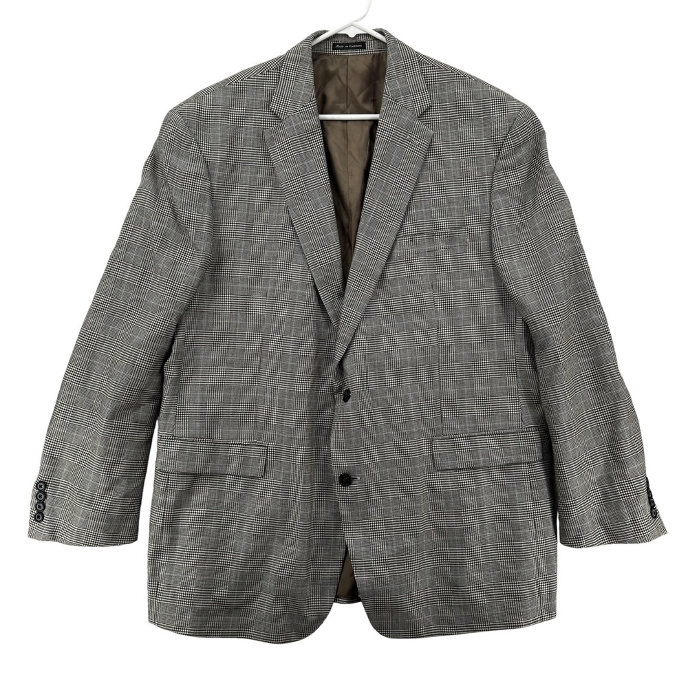 Lauren Ralph Lauren Blazer Mens 48L Gray Black Plaid Silk Wool Jacket R704